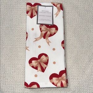 SC Valentine’s Day White Red Beige Heart & Bows Cotton Blend Tea Kitchen Towels